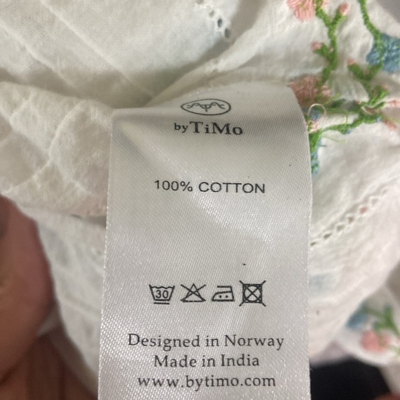 ByTimo Embroidered 100% Cotton Voile Smocked Lattice Lace Peasant Top Sz S - Picture 6 of 9